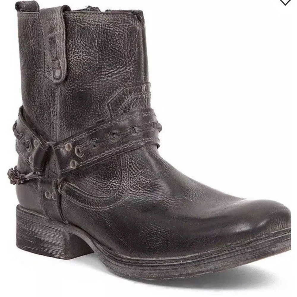 Men's BED STU Ankle Zip Ashe Boots Distressed Buckle Chain Western Gray 11